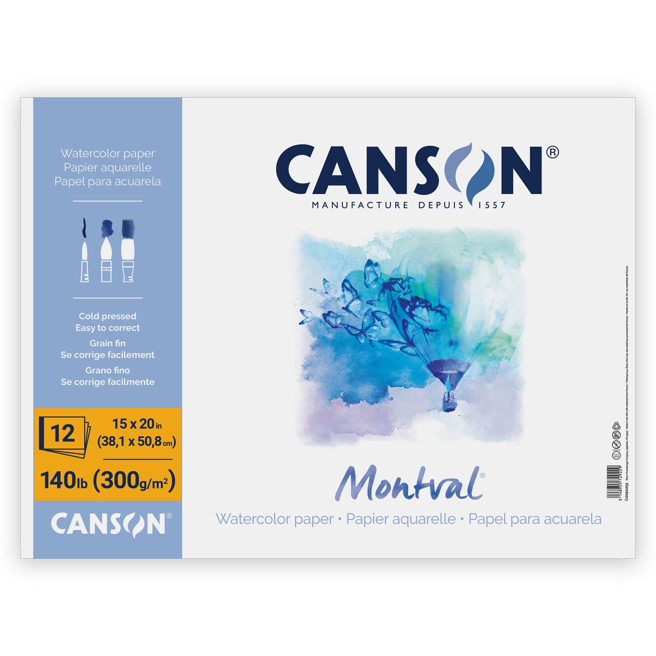 Canson Artist Series Montval Watercolor Pad 15"X20"-Fold Over, 12 Sheets